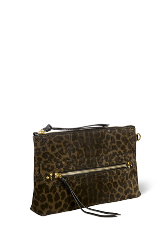 Lucky Clutch | Imprimé Léopard Kaki Split Suede