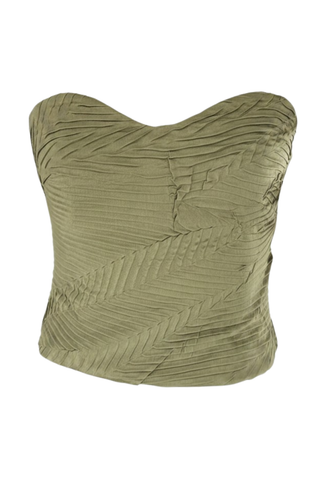 Heleen Satin Cropped Bustier Top | Moss Gold