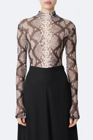 Printed Mesh Mock Neck Bodysuit | Python Print