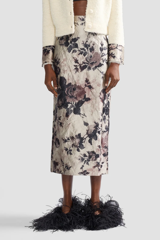 Floral Textured Satin Pencil Midi Skirt | Fonteyn Rose Pearl