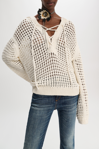 Sporty Crochet Pullover | Orchid White