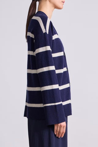Ana Wrap Cardigan | Navy & Cream Stripe