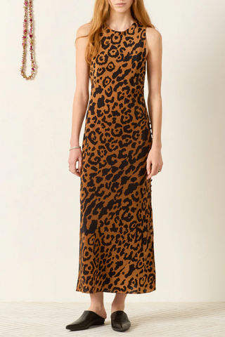 Adelaide Leopard Silk Dress | Dark Brown