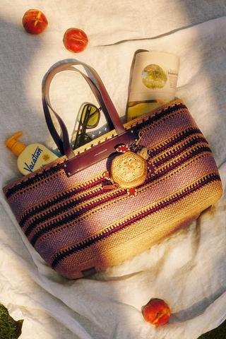 E/W Raffia Stripe Tote | Iris