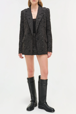 Blaire Embellished Mini Skirt | Charcoal Stripe