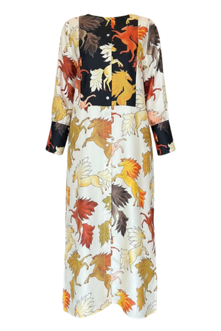Cabourg Dress | Mix Chevaux Feu Ecru