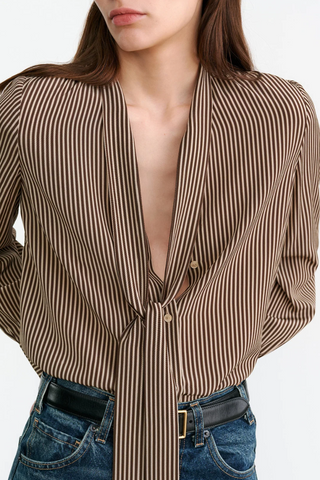Irina Silk Blouse | Chocolate Stripes