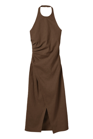 Sylvie Linen Midi Halter Dress | Milk Chocolate