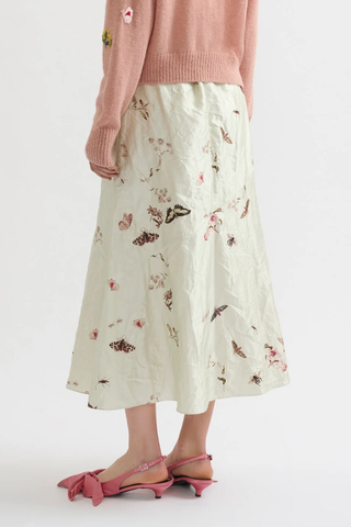 Printed Textured Satin A Line Midi Skirt | Cabinet Of Curiosity Ivory