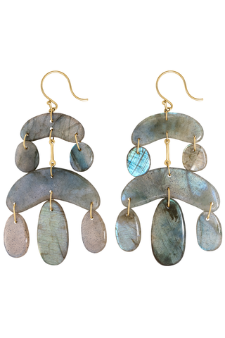 Tiny Cut Stone Chandelier Earrings | Labradorite