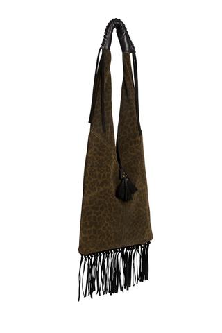 Aram Shoulder Bag | Imprimé Léopard Kaki Split Suede