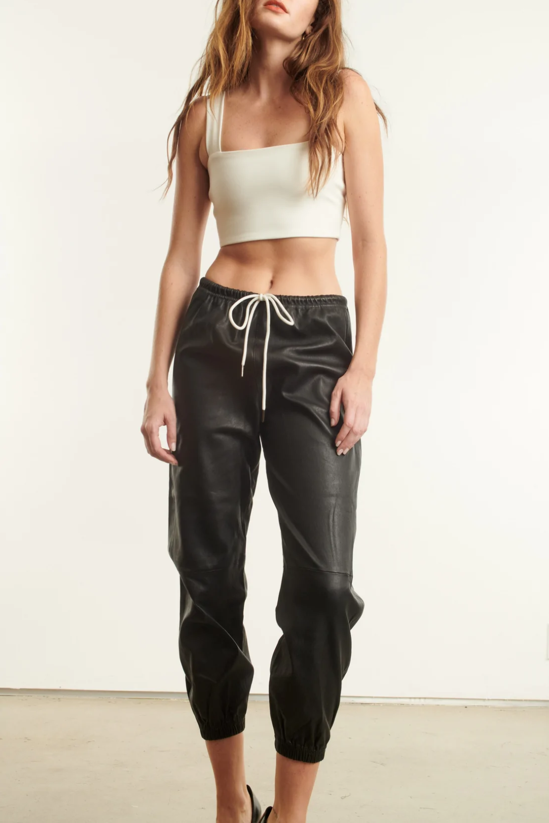 Leather Sweatpants Black White Valentines Austin