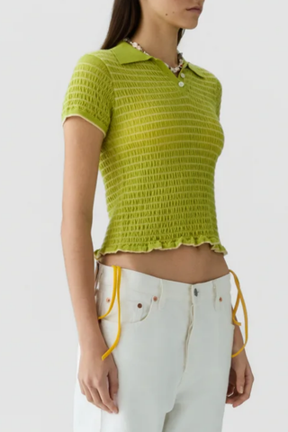 Smocked Shrunken Polo | Evoo / Butter