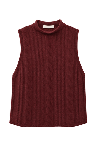 Salvia Sleeveless Cable Turtleneck | Cabernet