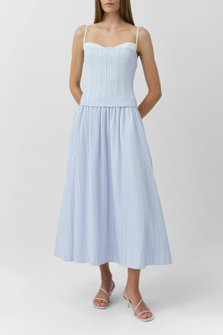 Quinlin Bustier Midi Dress | Blue Stripe