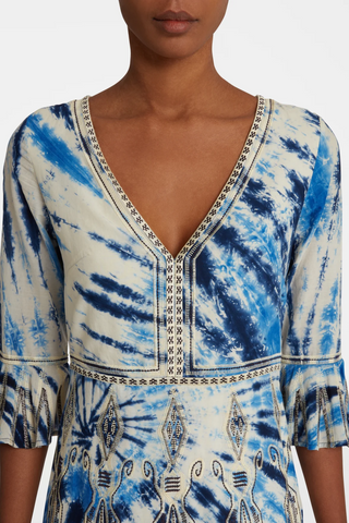 Bella Dress | Blue Tie Dye Embroidery