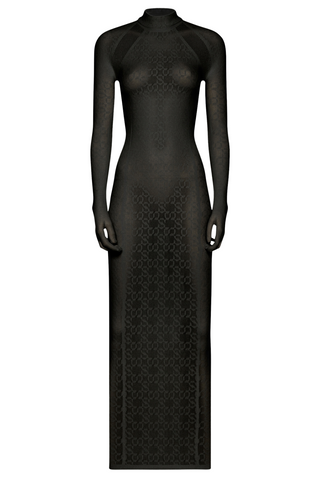 Intricate Sheer Pattern Dress | Black