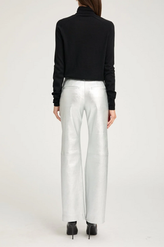 Metallic Leather Classic Trousers | Silver