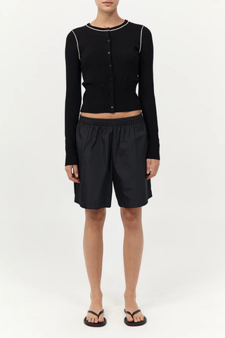 Wool Fine Line Cardigan | Black / Off White