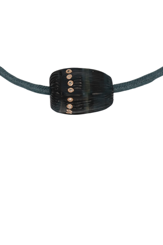 Carved Coquito Bead with Brilliant Diamonds on Cord | Blue Tiger Eye