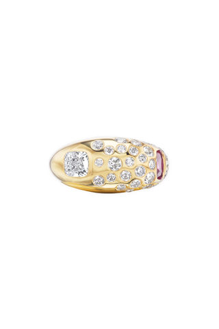 One-of-a-Kind Union Ring | Cushion Padparadscha Sapphire and Cushion Diamond