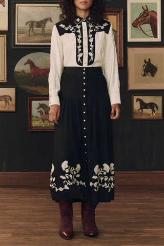 The Color Block Embroidered Western Shirt | Cream With Black