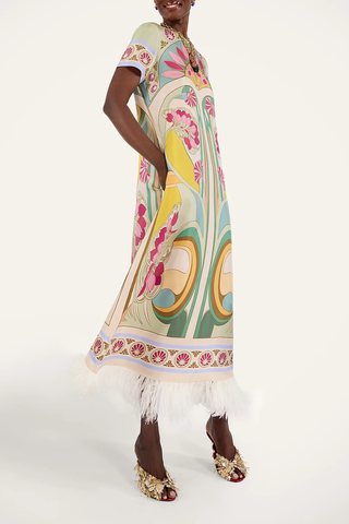 Swing Dress With Feathers | Tulip Placeé Green