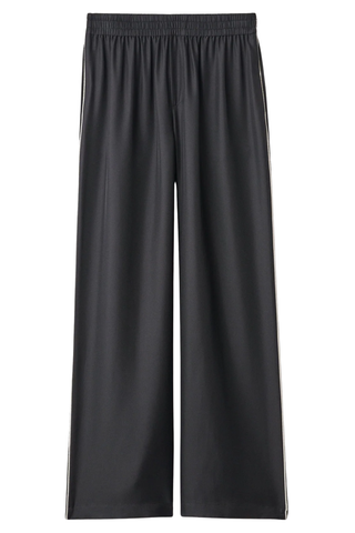 Piping Detail Wide Leg Trousers | Midnight/Bone