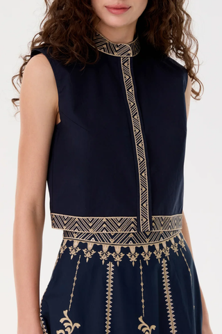 Andorra Iris Embroidery Top | Navy Blue