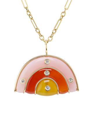 Medium Marianne Pendant Necklace | Pink Opal, Carnelian and Yellow Chalcedony