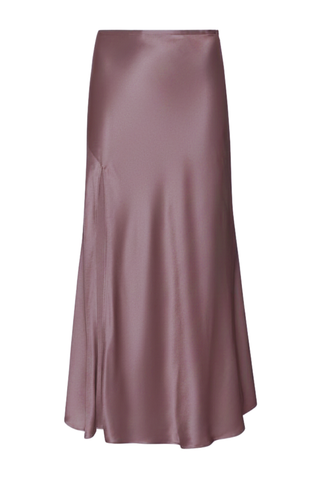 Satin Bias Slit Midi Skirt | Dark Mauve