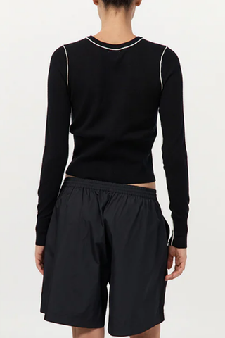 Wool Fine Line Cardigan | Black / Off White