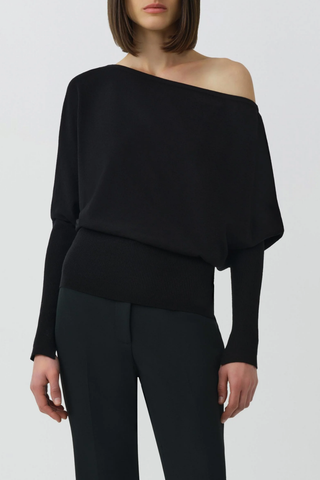 Lavina Draped Off Shoulder Sweater | Black