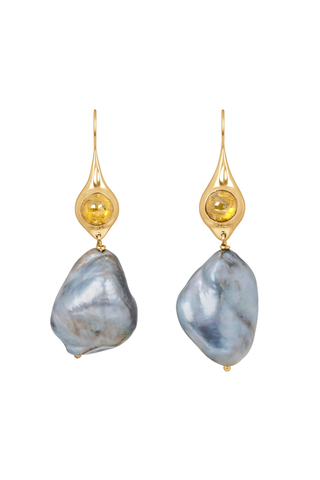 Tahitian Pearl and Yellow Diamond Cabochon Earrings