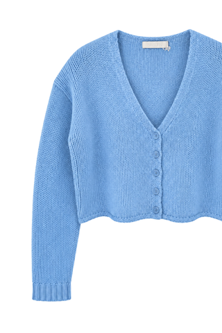 Bianco Cropped V-Neck Cardigan | Coastal Blue