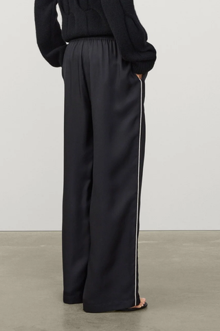 Piping Detail Wide Leg Trousers | Midnight/Bone