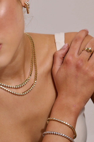 Tubbo Sideway Diamond and Emerald Tennis Necklace