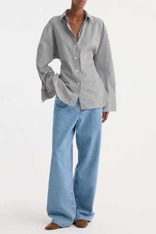 Crushed Checked Shaped Shirt | Mini Grey Check