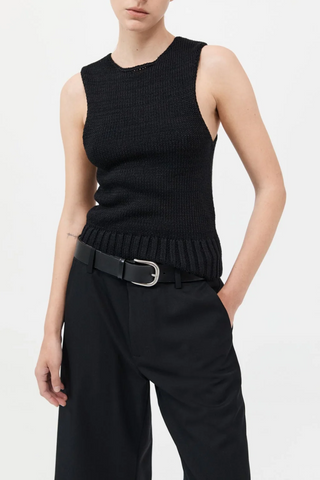 Linen Silk Blend Tank | Black