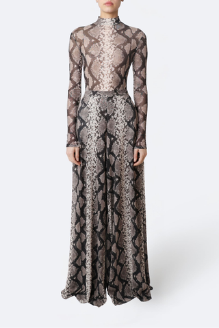 Printed Mesh Mock Neck Bodysuit | Python Print