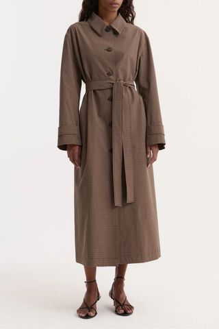 Technical Check Belted Coat | Brown Multi Check