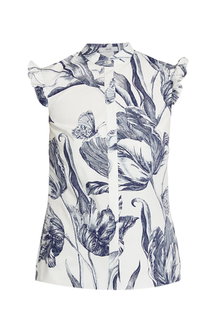 Floral Print Sleeveless Top | Botanical Engraving Ivory