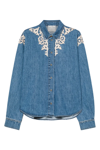 Embroidered Indigo Twill Boxy Shirt | Celeste