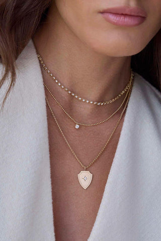 14k Prong Diamond Solitaire Bead Chain Necklace