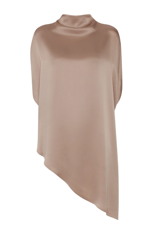 Satin Asymmetric Cape Top | Oat