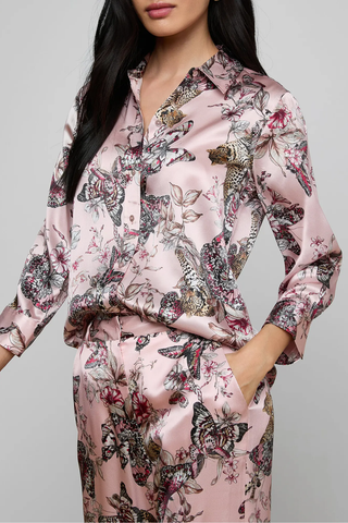 Dani Silk Blouse | Light Nectar Pink Small Multi Butterfly Jungle