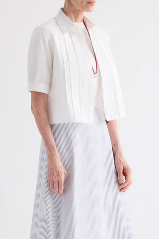 Short Lived Placket Shirt W/ Cherry Pleats | White