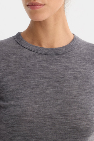 Fine Merino Long Sleeve Top | Mid Grey Melange