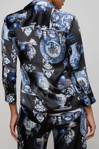 Dani Silk Blouse | Black/Blue Porcelain Print