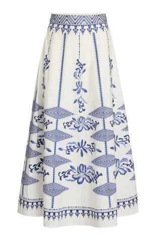 New Camille Iris Embroidery Skirt | White Blue